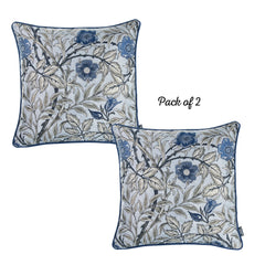 Set of 2 Square Beige Floral Throw Pillow Covers