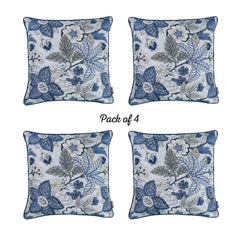 Set of 4 Square Blue and Beige Floral Pillow Covers