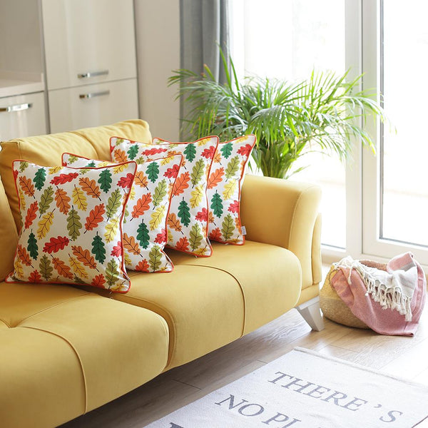 Set of 4 18"  Autumn Leaves Throw Pillow Cover in Multicolor