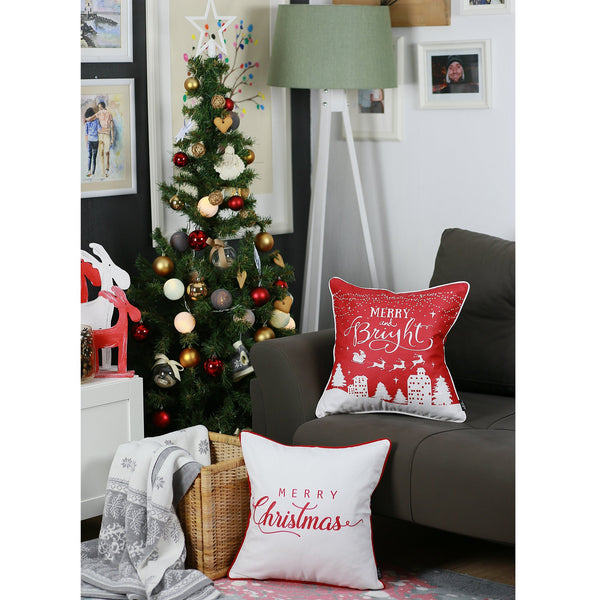 Set of 4 18" Merry Christmas Gift Throw Pillow Cover in Multicolor