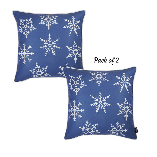 Set of Two Blue 18" Holiday Snowflakes Throw Pillow Covers