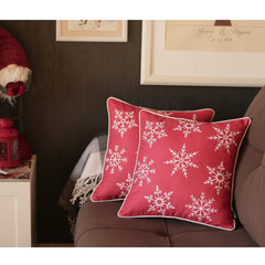 Set of Two Red 18" Christmas Snowflakes Throw Pillow Covers