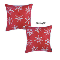 Set of Two Red 18" Christmas Snowflakes Throw Pillow Covers