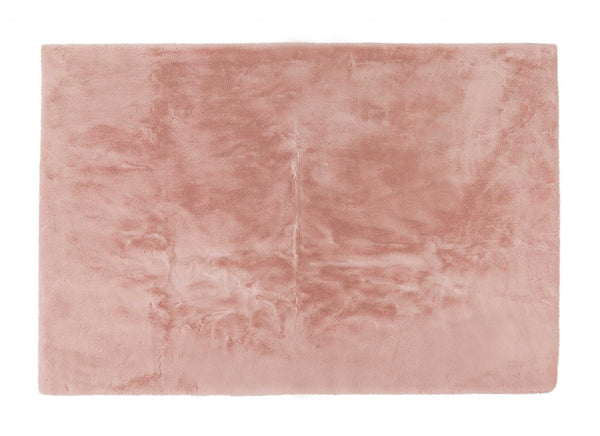 Luxe Faux Rabbit Fur Rectangular Rug 5' x 8'   - Blush Pink