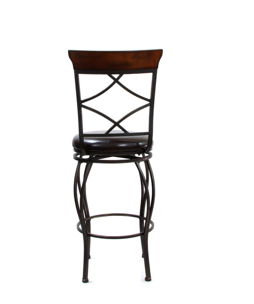 Set of 2 -  46' Antiqued Black and Cherry Finish with Espresso Faux Leather Seat Swivel Bar Chairs