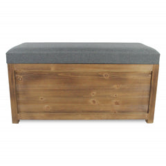 Set of 2 Rectangular Gray Linen Fabric and Wood Storage Benches