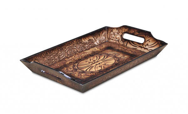 Rectangular Wood Finished Baroque Design Tray