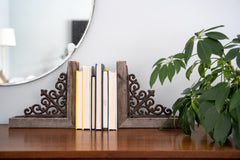 Set of Two Natural Weathered Gray Wood and Metal Corbels.