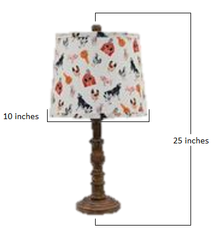 Brown Traditional Table Lamp with Farm Animal Printed Shade