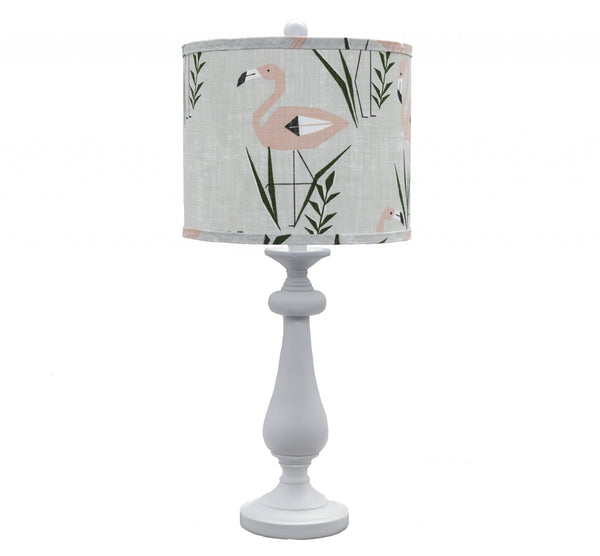 White Candlestick Flamingo Shade Table Lamp