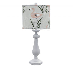 White Candlestick Flamingo Shade Table Lamp