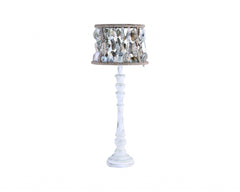 Distressed White Washed Wood Finish Table Lamp with Oyster Shells Shade