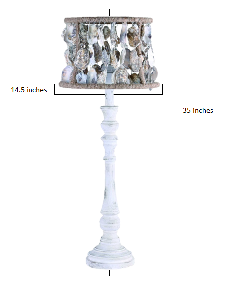 Distressed White Washed Wood Finish Table Lamp with Oyster Shells Shade