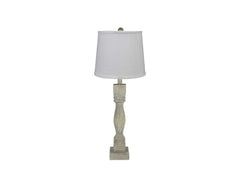 Distressed Washed Wood Finish Table Lamp with Crisp White Shade