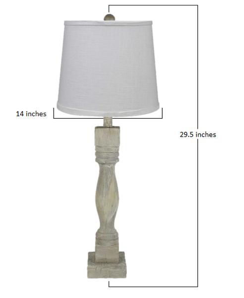 Distressed Washed Wood Finish Table Lamp with Crisp White Shade