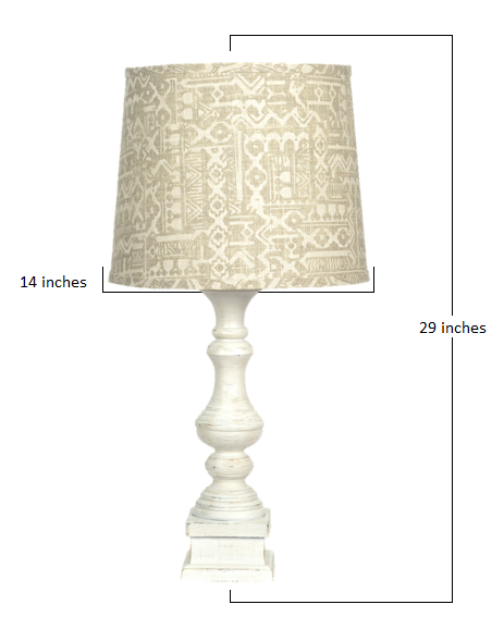Distressed Whitewash Beige Batik Shade Table Lamp