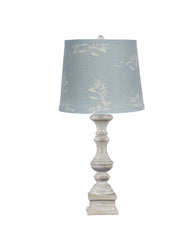 Distressed Whitewash Pale Blue Botanical Shade Table Lamp.