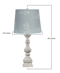 Distressed Whitewash Pale Blue Botanical Shade Table Lamp.