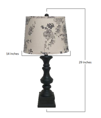 Distressed Black Beige Flower Linen Shade Table Lamp