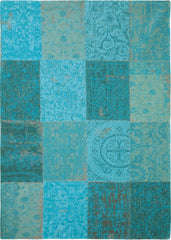 6' x 7'  Azur Light Blue Dark Blue and Red Patchwork Design Area Rug