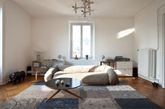 8' x 9' Blue Grey  Patchwork Design Area Rug