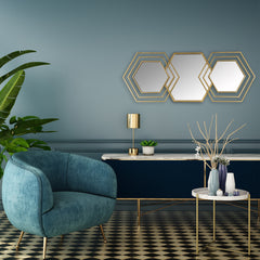Gold Hexagon Trio Modern Wall Mirror