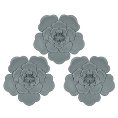 Set of 3 Blue Metal Flowers Wall Decor