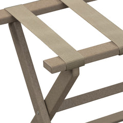 Earth Friendly Taupe Folding Luggage Rack with Dark Tan Straps