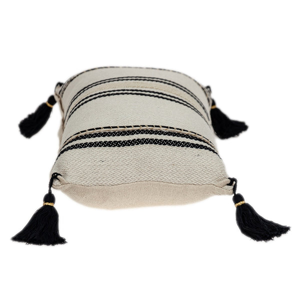 Black and Cream Vertical Stripe Lumbar Pillow