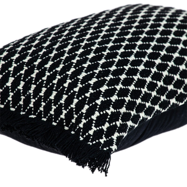 Jet Black and White Woven Lumbar Pillow