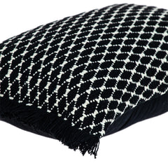 Jet Black and White Woven Lumbar Pillow