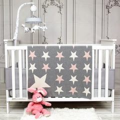 Grey Ivory and Pink Stars Knitted Baby Blanket