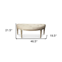 Classic Ivory and Golden White Wash Crescent Shaped Bench