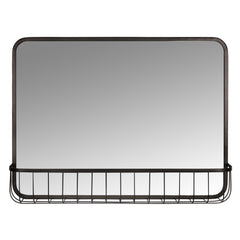 Black Modern Farmhouse Metal Wall Mirror with Basket