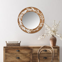 White and Natural Laurel Vine Carved Wood Wall Mirror