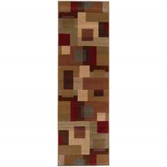 3'x8' Red and Tan Geometric Runner Rug