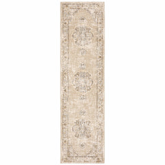 2'x8' Beige and Ivory Center Jewel Runner Rug