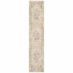 3'x12' Beige and Ivory Center Jewel Runner Rug