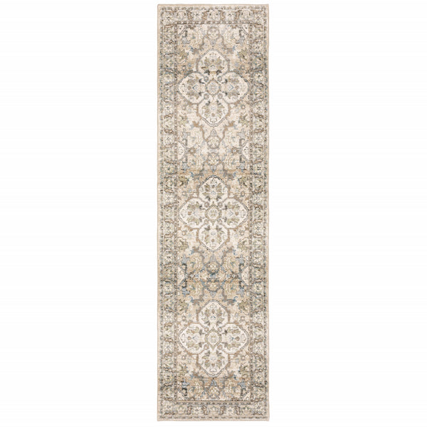 2'x8' Beige and Ivory Medallion Runner Rug