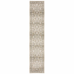 3'x12' Beige and Ivory Medallion Runner Rug