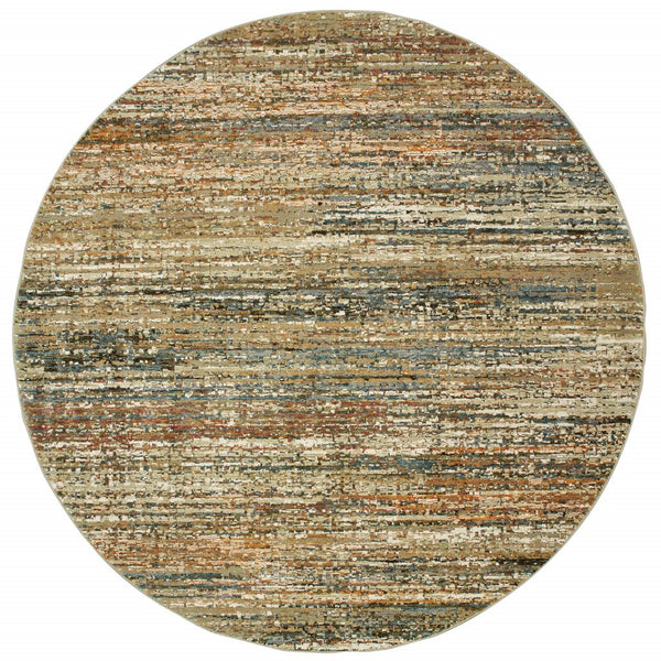 7' Round Gold and Green Abstract Area Rug