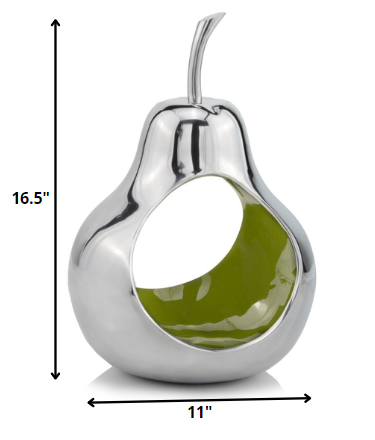 Pear shaped Aliminum  Cast Decorative Accent Bowl in Green  Intrior