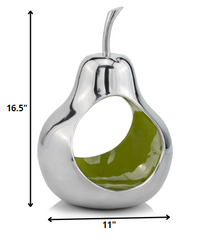 Pear shaped Aliminum  Cast Decorative Accent Bowl in Green  Intrior