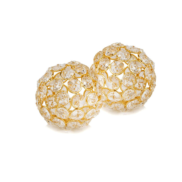 Set of 2  3' Polished Spheres in Brilliant Shiny Luster Finished and Golden Frame