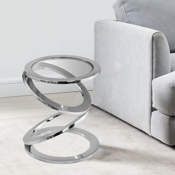 Silver Rings Metal Frame and Glass Top Accent Table