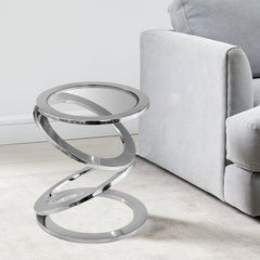 Silver Rings Metal Frame and Glass Top Accent Table