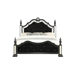 Black Felt finish Queen Bed with crystal mirrored embellished
