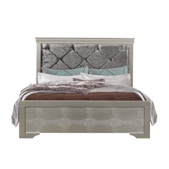 Silver Tone Rubberwood Full Bed with Clean Line Headboard and Footboard