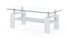 White glossy leg Coffee Table with Rectangular Clear Glass Top