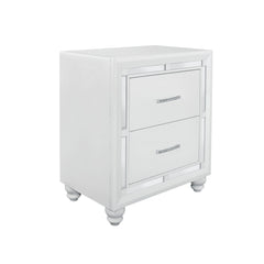 White Tone Nightstand with 2 Drawer  Mirror Trim Accent